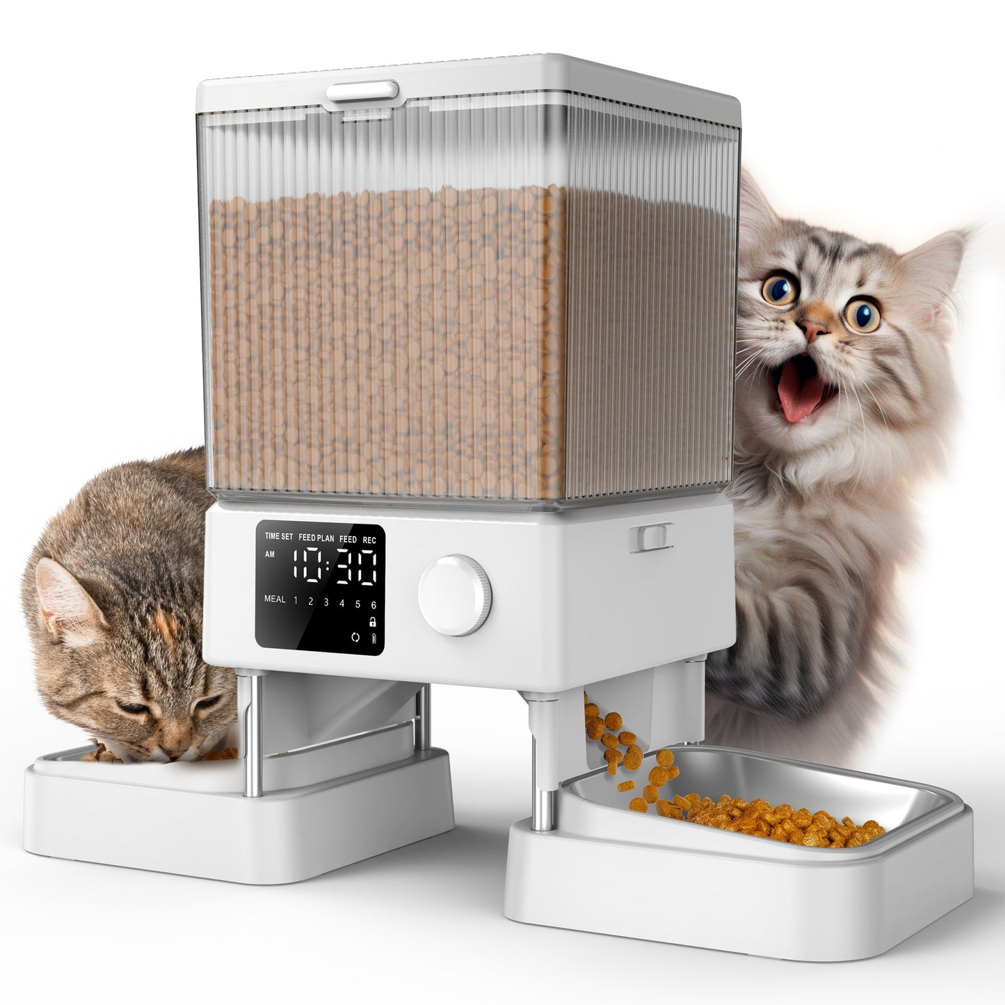 Oneisall PFD-002 Automatic Cat Food Dispenser for 2 Cats/2 Small Dogs, 5L/20 Cups Cat Food Dispenser, Double Bowl Automatic Cat Feeder with 1 Desiccant Bag, Timed Pet Feeder for Pet Dry Food - Black