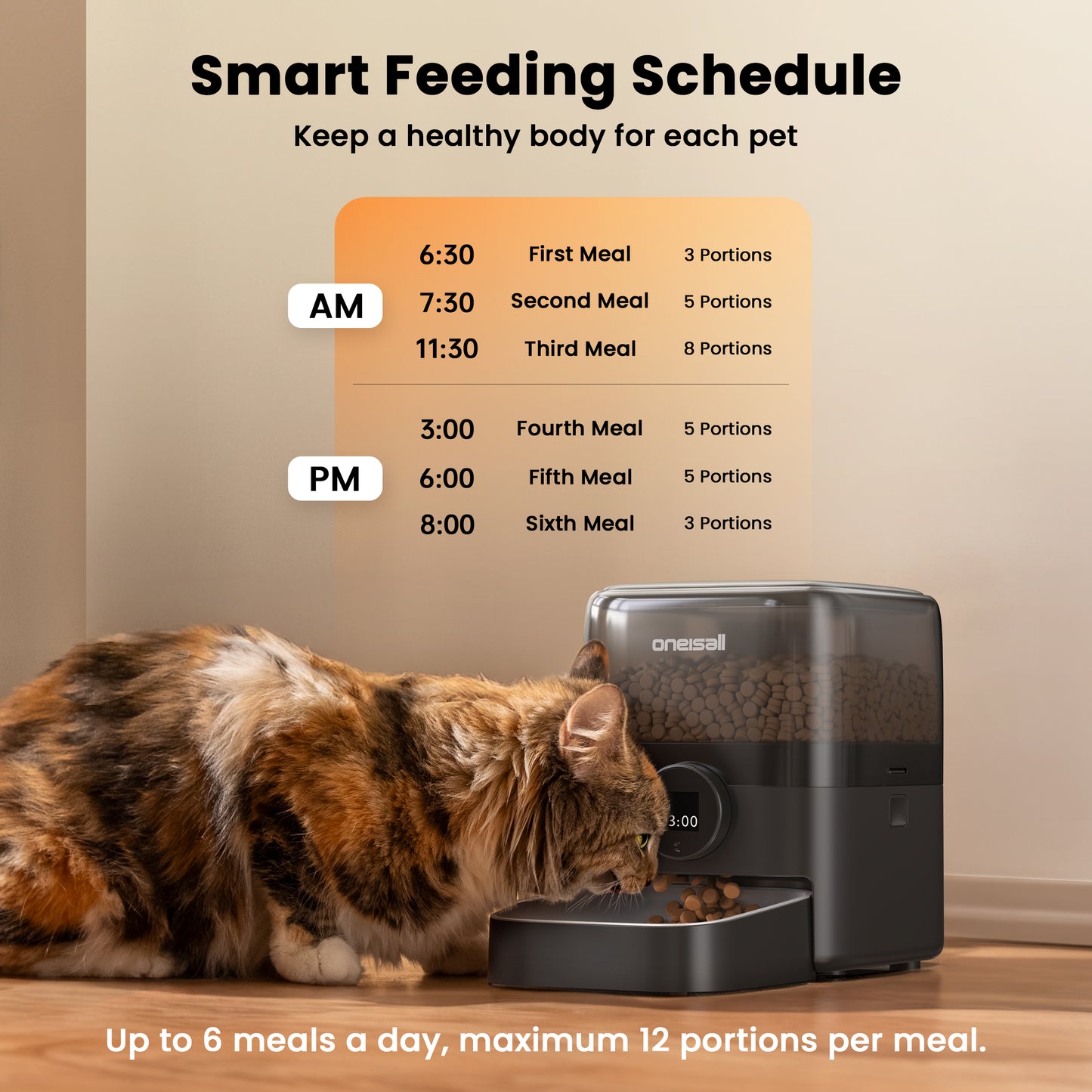 Oneisall PF05 Automatic Cat Feeder, 12 Cups/3L Programmable Cat Food Dispenser, Timed Cat Feeders for Dry Food, Black