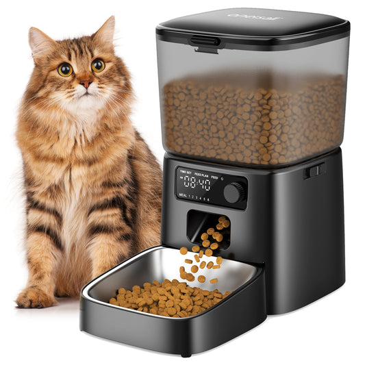 Oneisall TD-01 Automatic Cat Feeder, 3.5L/12 Cups Automatic Cat Food Dispenser, Pet Feeder for Small Medium Cats, Cat Dry Food Dispenser, Black