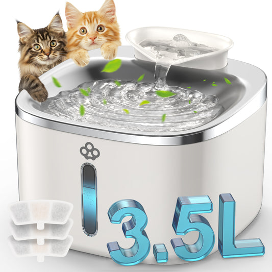 Oneisall WW01 304 Stainless Steel Cat Water Fountain, 3.5L/118oz Low Noise Cat Drinking Fountain for Cats Indoor, Automatic Cat Fountain with 3 Sets of Filters, White