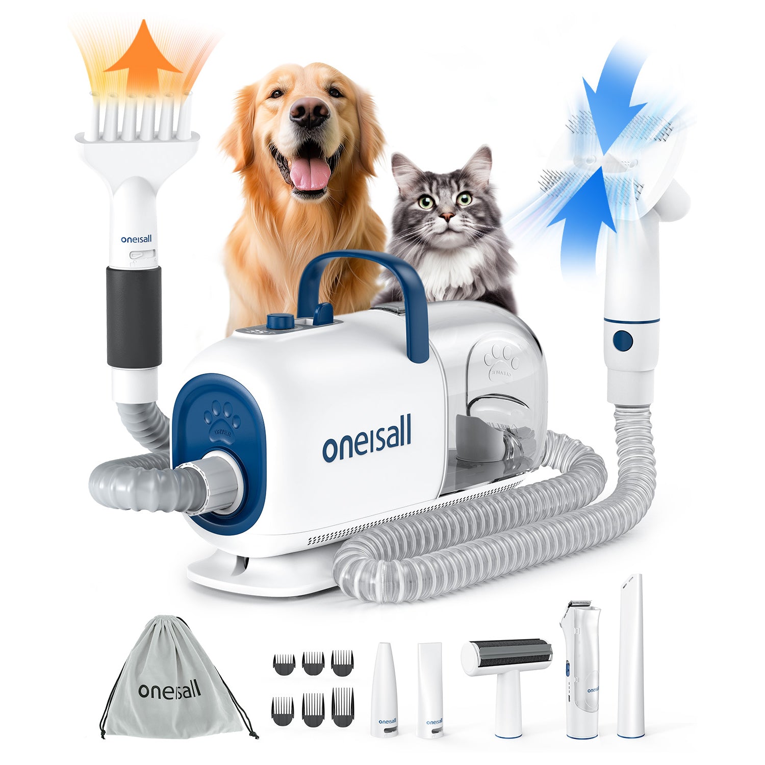 Curated visual reference: Dog Grooming Kit With Reduced Decibel Level Reference: Oneisall Bm1 Dog Grooming Vacuum For Shedding Drying Trimming Pet