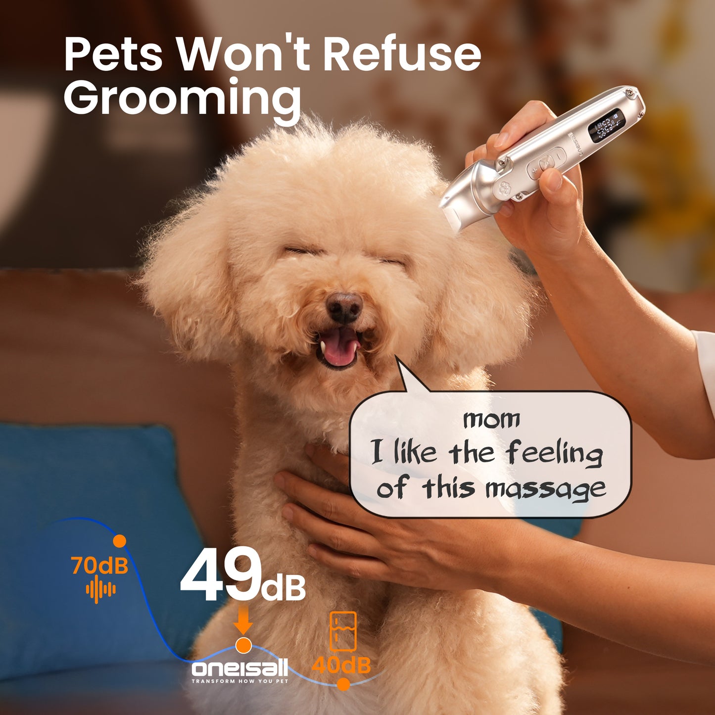 Oneisall 4-in-1 Dog Grooming Kit, FC09 Low Noise Dog Clippers and Dog Paw Trimmer, 3-Level Speed Waterproof Cordless Dog Grooming Clippers - Silver