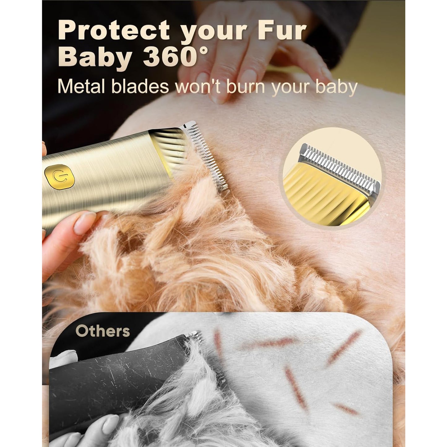 Oneisall RK-034 Dog Clippers for Grooming, 2 Speed Low Noise Dog Grooming Kit with Detachable Metal Blade & 5 Guide Guards, Cordless Dog Grooming Clippers, Gold