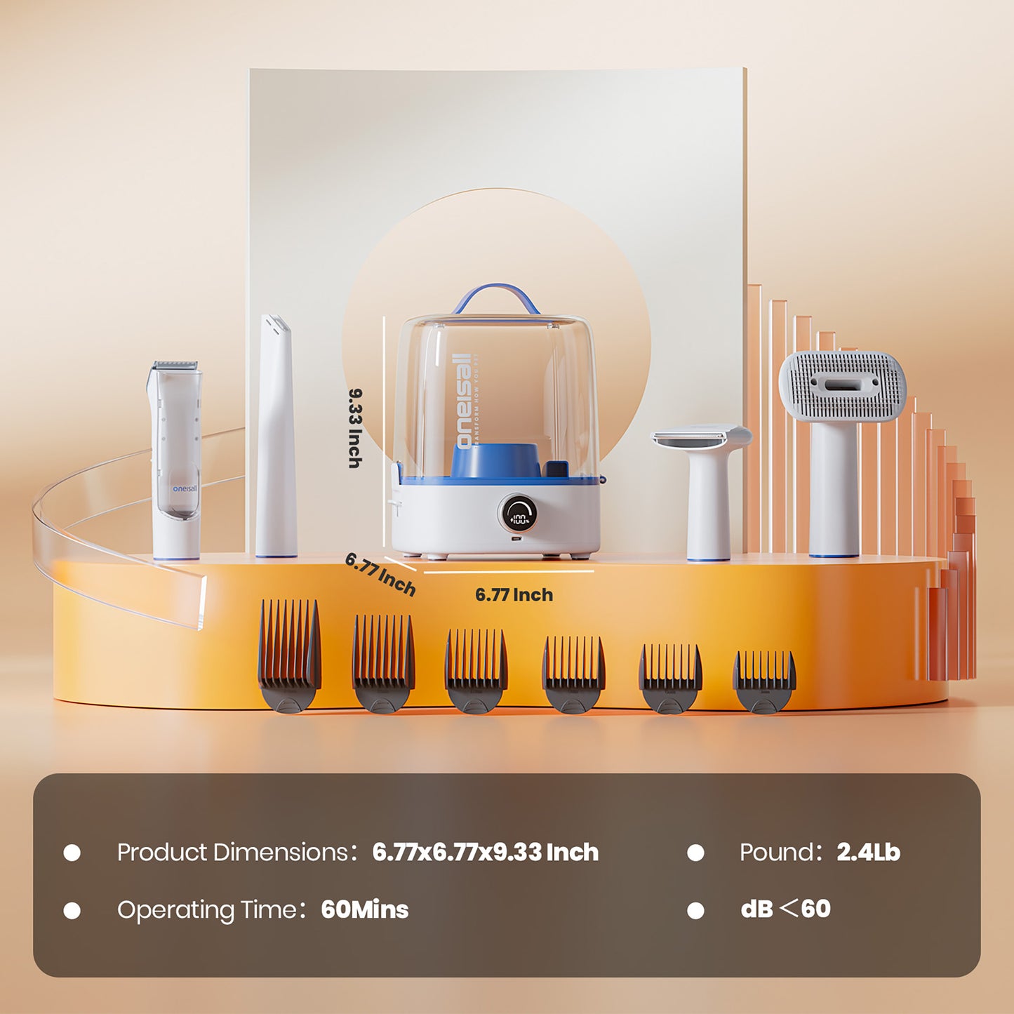 Oneisall LM7 Cordless Dog Grooming Vacuum Kit, 10000Pa Low Noise 11-in-1 Dog Grooming Kit with Grooming Tools & 3L Dust Cup, 60-Min Long Runtime, Blue