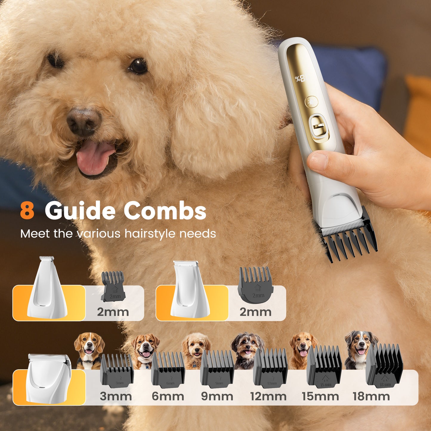 Oneisall HM6 4-in-1 Dog Grooming Kit with LED Light, Cordless Dog Clippers & Dog Paw Trimmer & Dog Nail Grinder, White