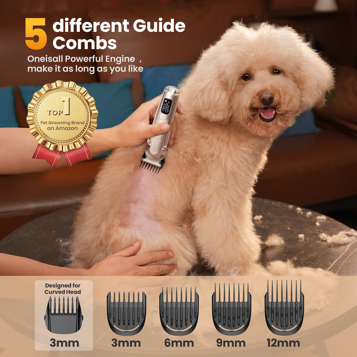 Oneisall 4-in-1 Dog Grooming Kit, FC09 Low Noise Dog Clippers and Dog Paw Trimmer, 3-Level Speed Waterproof Cordless Dog Grooming Clippers - Silver