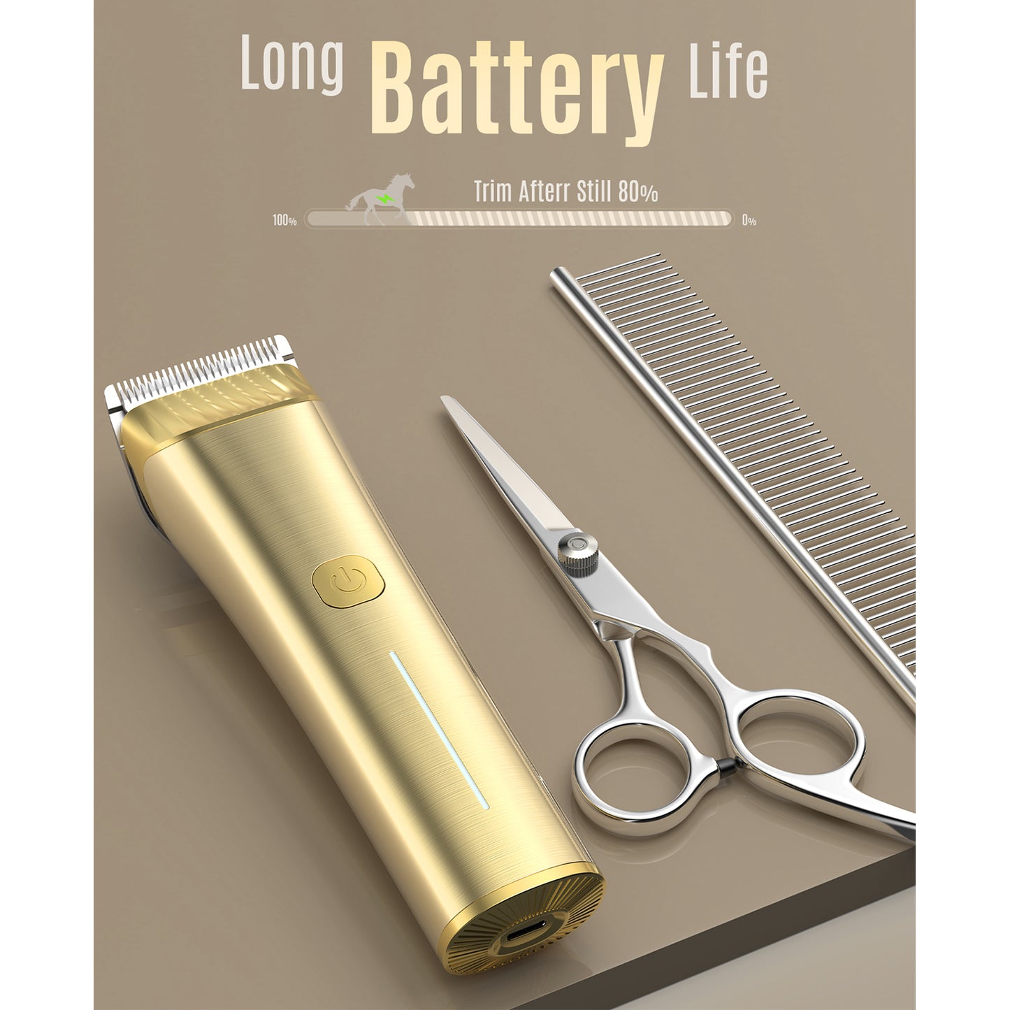 Oneisall RK-034 Horse Clippers for Grooming, 2 Speed Low Noise Horse Grooming Kit with Detachable Metal Blade & 5 Guide Guards, Cordless Horse Grooming Clippers, Gold