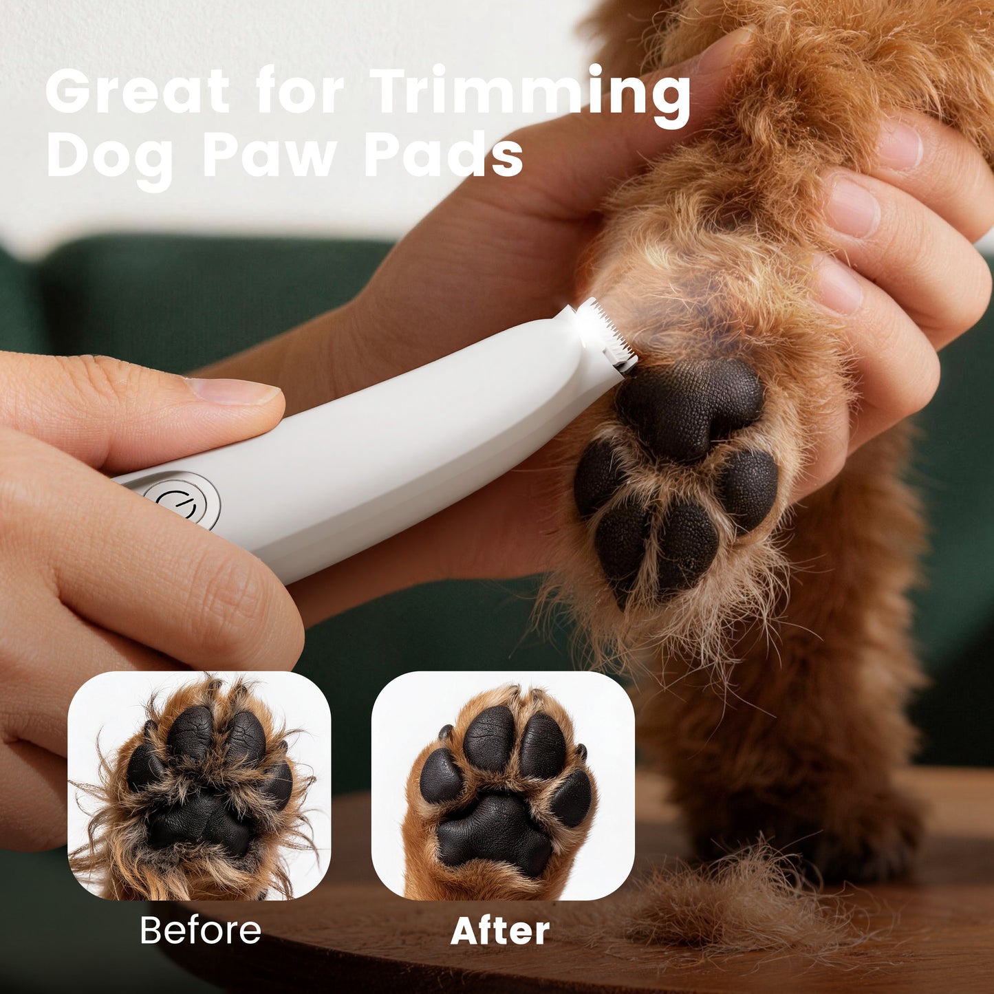 Oneisall PT01 Dog Paw Trimmer with 0.8-inch Widen Blade & LED Light, Low Noise 2 Speed Paw Trimmer for Dogs, White