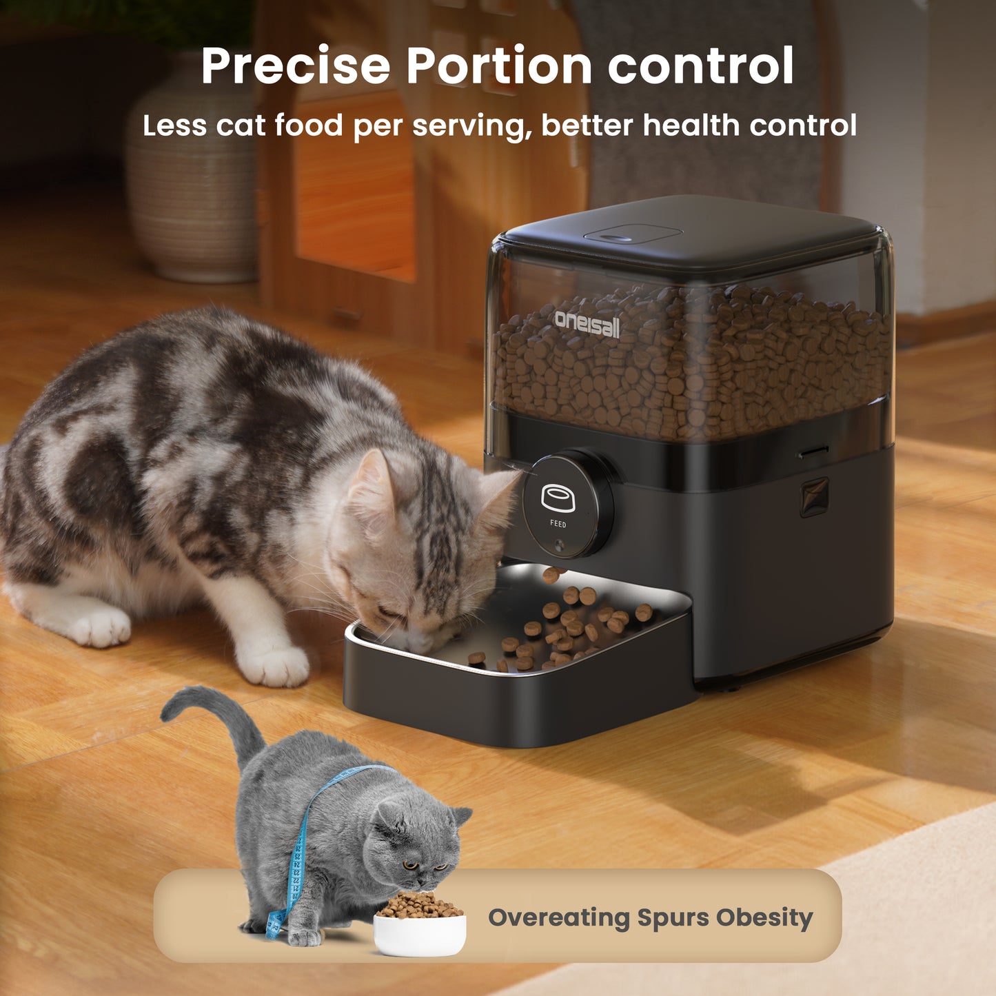Oneisall PF05 Automatic Cat Feeder, 12 Cups/3L Programmable Cat Food Dispenser, Timed Cat Feeders for Dry Food, Black