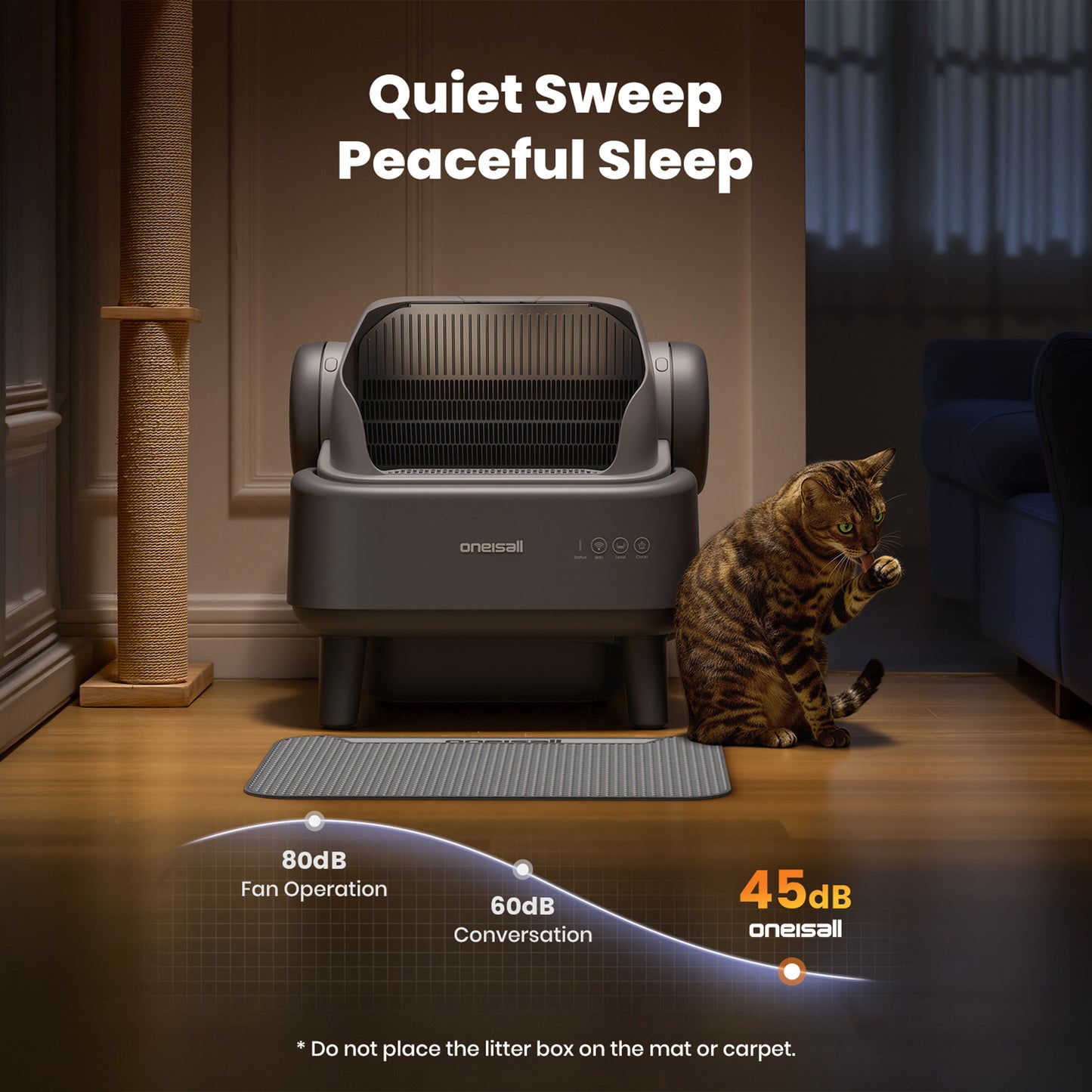 Oneisall CB02 Self Cleaning Litter Box with APP Control, Open-Top Smart Cat Litter Box Rinsable Easy Clean, Safety Protection&11L Large Waste Bin, Automatic Litter Box for Large Cats, Gray