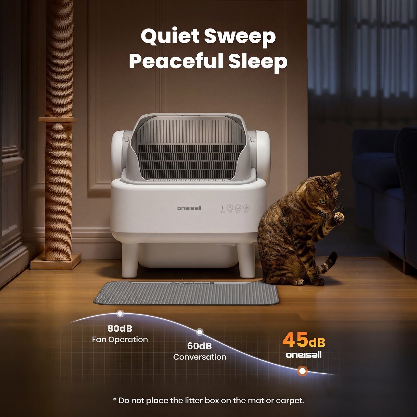 Oneisall AB02 Automatic Litter Box with APP Control, Extra-Large Open-Top Self Cleaning Litter Box with 17 Safety Sensors, White