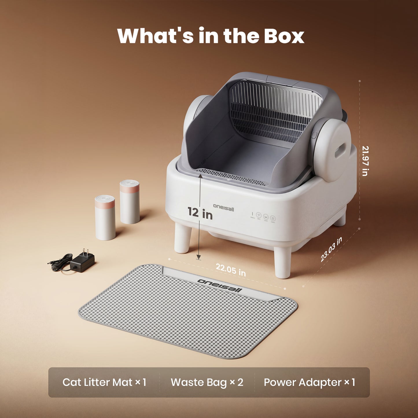Oneisall AB02 Automatic Litter Box with APP Control, Extra-Large Open-Top Self Cleaning Litter Box with 17 Safety Sensors, White