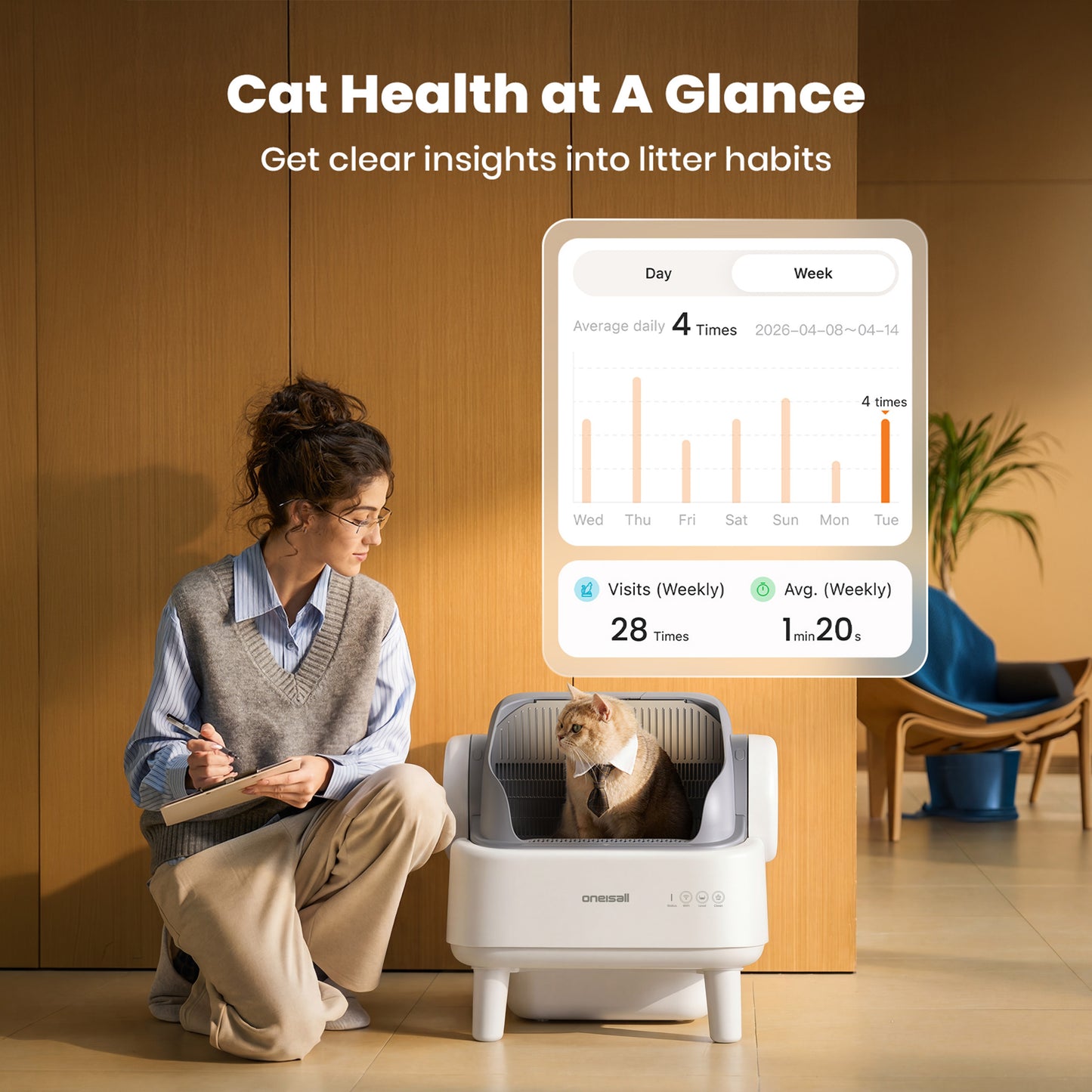Oneisall AB02 Automatic Litter Box with APP Control, Extra-Large Open-Top Self Cleaning Litter Box with 17 Safety Sensors, White
