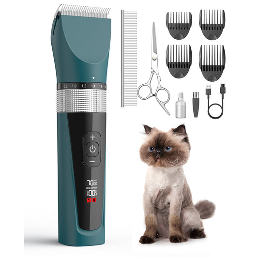 Oneisall YP-7268 5-Speed Cat Grooming Clippers, Cordless Low Noise Cat Clippers for Grooming, Rechargeable IPX6 Waterproof Cat Grooming Kit with 4 Guide Combs, Pet Hair Clipper Trimmer for Dogs Cats