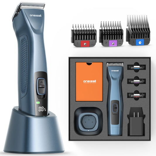 Oneisall PC14 Professional Dog Clippers for Groomer, Blade #10 - 1.5mm, Cordless 2-Speed Dog Grooming Clippers for Thick Hair, Detachable Carbonized Steel Blade & 3 Metal Combs, Detachable Battery