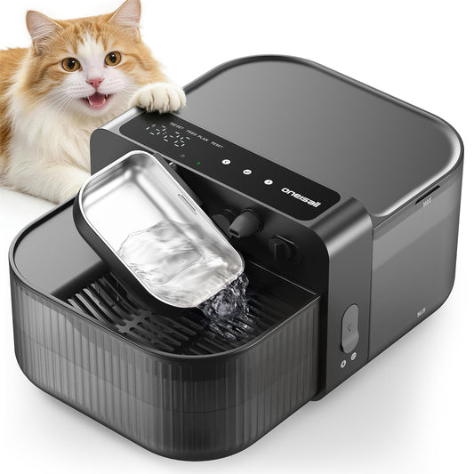 Oneisall PW17 Filterless Cat Water Fountain, 3.5L/118oz Separate Clean and Dirty Water Pet Fountain with Stainless Steel Bowl, Wireless Cat Water Fountain, Black