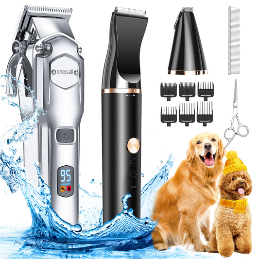 Oneisall RFC-676+P20 Dog Grooming Kit for Heavy Thick Hair&Coats/Low Noise Rechargeable Cordless Pet Shaver with Stainless Steel Blade and Dog Paw Trimmer/Waterproof Dog Shaver for Dogs Pets Animals