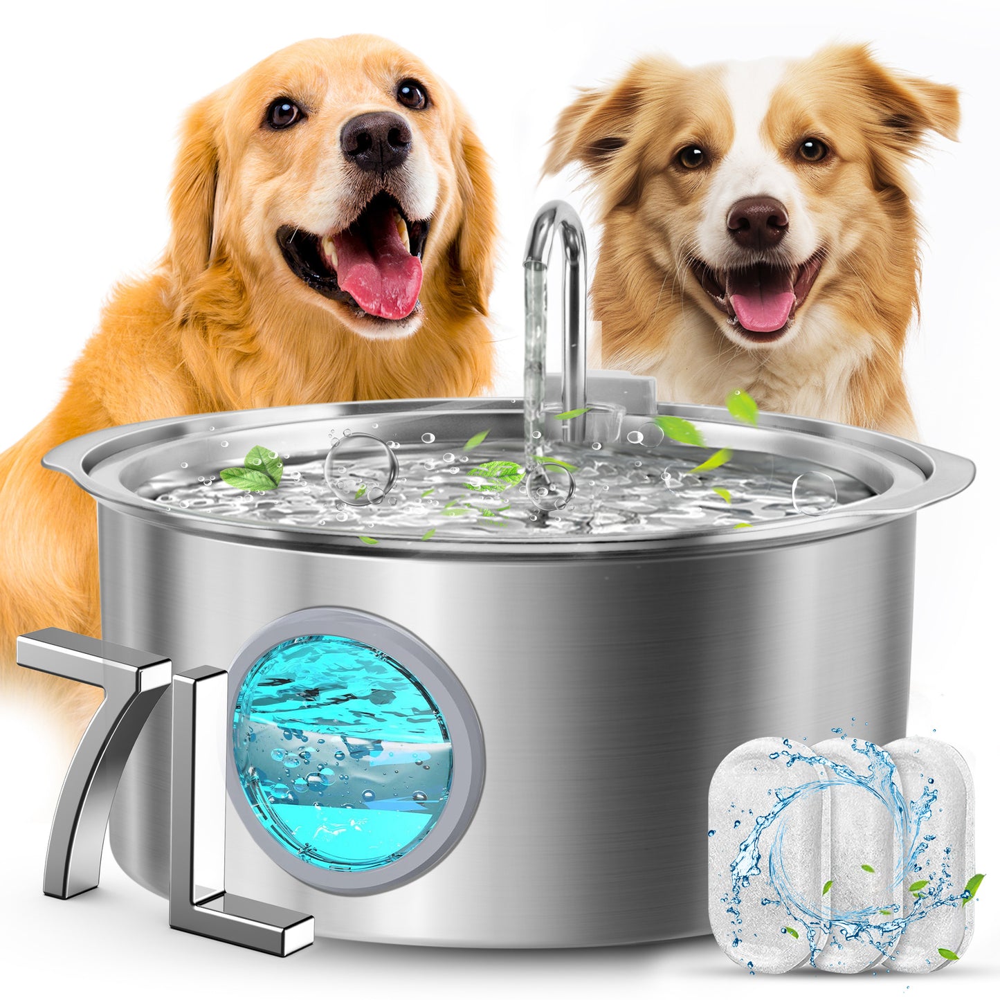 Oneisall 237Oz/7L Dog Water Bowl Dispenser CW-07, 304 Stainless Steel Dog Water Fountain for Large Dogs/Multiple Dogs - Silver