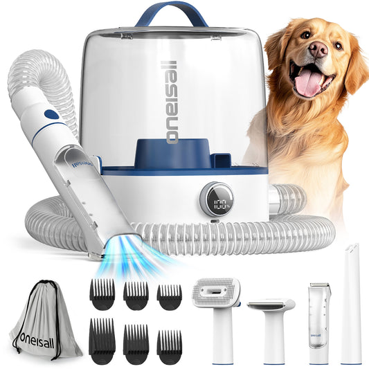 Oneisall LM7 Cordless Dog Grooming Vacuum Kit, 10000Pa Low Noise 11-in-1 Dog Grooming Kit with Grooming Tools & 3L Dust Cup, 60-Min Long Runtime, Blue