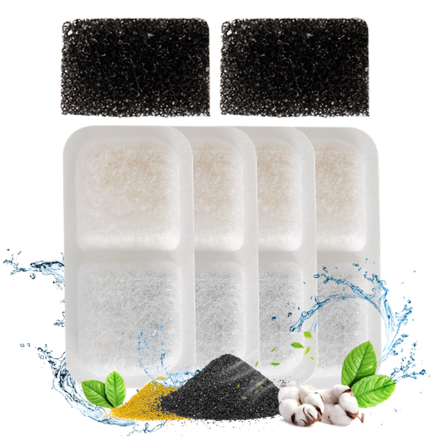 Oneisall 4 Pack Replacement Filters & 2 Pack Replacement Sponges for CW-03 Cat Water Fountain