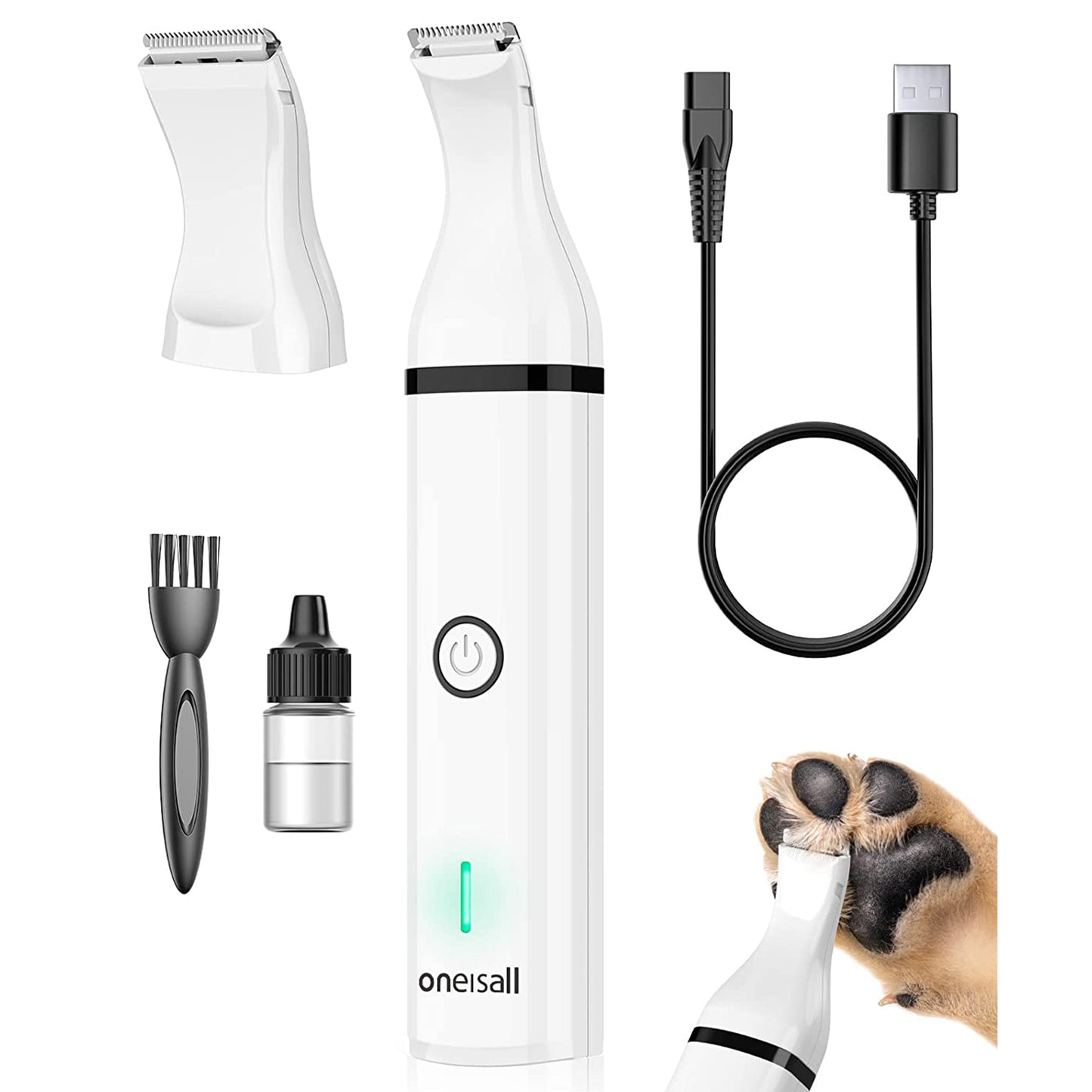 Oneisall N6 Dog Paw Trimmer, 2 Speed Quiet Cordless Small Dog Grooming Clippers Kit - White
