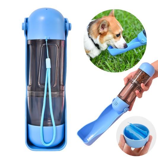 Oneisall 2 In 1 Dog Water Bottle Portable, 10 OZ Dog Water Dispenser & 7 OZ Dog Food Dispenser, Leak Proof Dog Travel Water Bottle with Dog Shovel & Garbage Bag, Outdoor Water Dispenser for Dogs