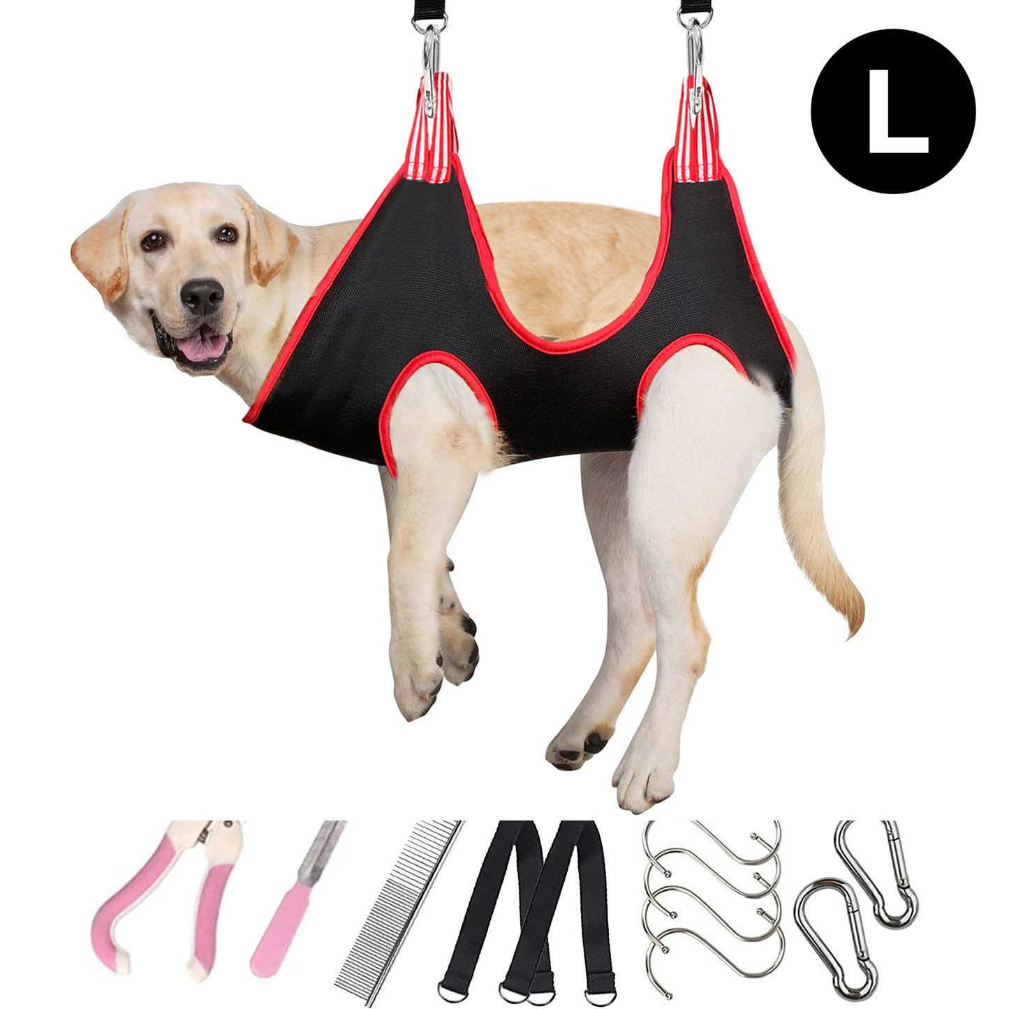 Oneisall Dog Grooming Hammock Harness for Pet Nail Trimming, Breathable Pet Grooming Sling Restraint Bag with Nail Clippers/Trimmer, Nail File, Comb, Dog Grooming Hammock Helper for Nail