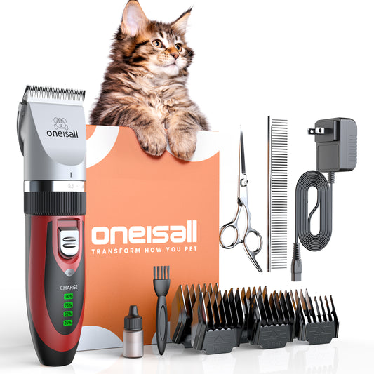 Oneisall C6 Cat Clippers for Grooming, Low Noise Cat Grooming Kit, Cordless Dog Clippers/Cat Hair Trimmer, Red