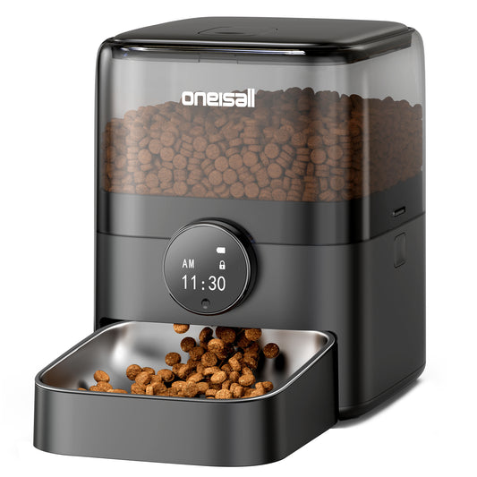 Oneisall PF05 Automatic Cat Feeder, 12 Cups/3L Programmable Cat Food Dispenser, Timed Cat Feeders for Dry Food, Black