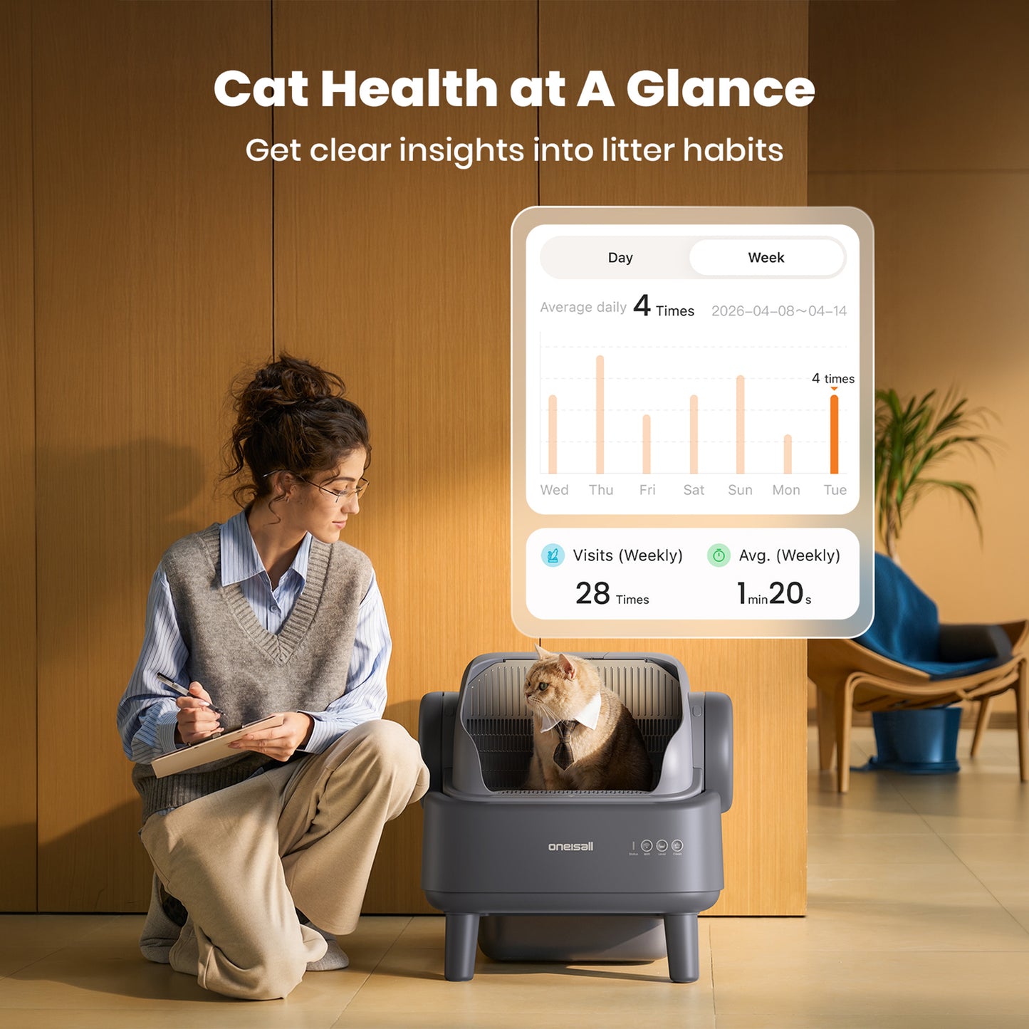 Oneisall CB02 Self Cleaning Litter Box with APP Control, Open-Top Smart Cat Litter Box Rinsable Easy Clean, Safety Protection&11L Large Waste Bin, Automatic Litter Box for Large Cats, Gray
