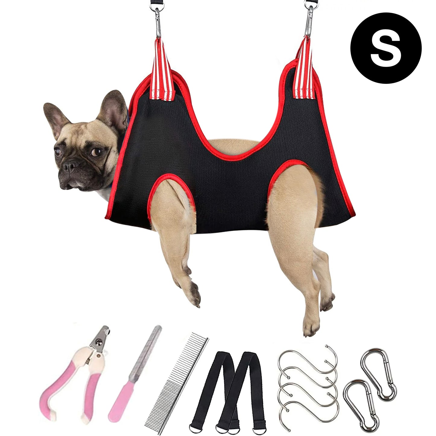 Oneisall Dog Grooming Hammock Harness for Pet Nail Trimming, Breathable Pet Grooming Sling Restraint Bag with Nail Clippers/Trimmer, Nail File, Comb, Dog Grooming Hammock Helper for Nail