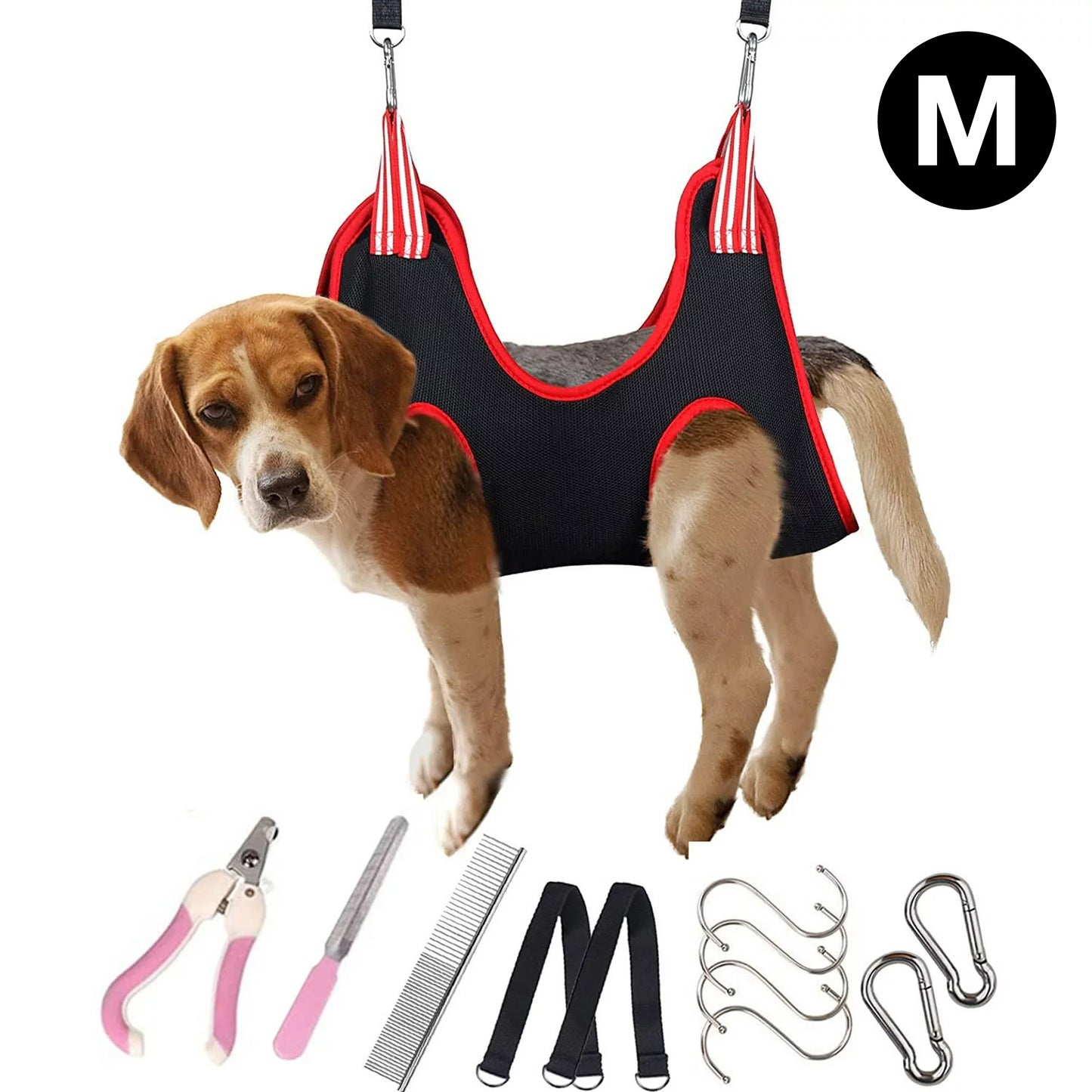 Oneisall Dog Grooming Hammock Harness for Pet Nail Trimming, Breathable Pet Grooming Sling Restraint Bag with Nail Clippers/Trimmer, Nail File, Comb, Dog Grooming Hammock Helper for Nail