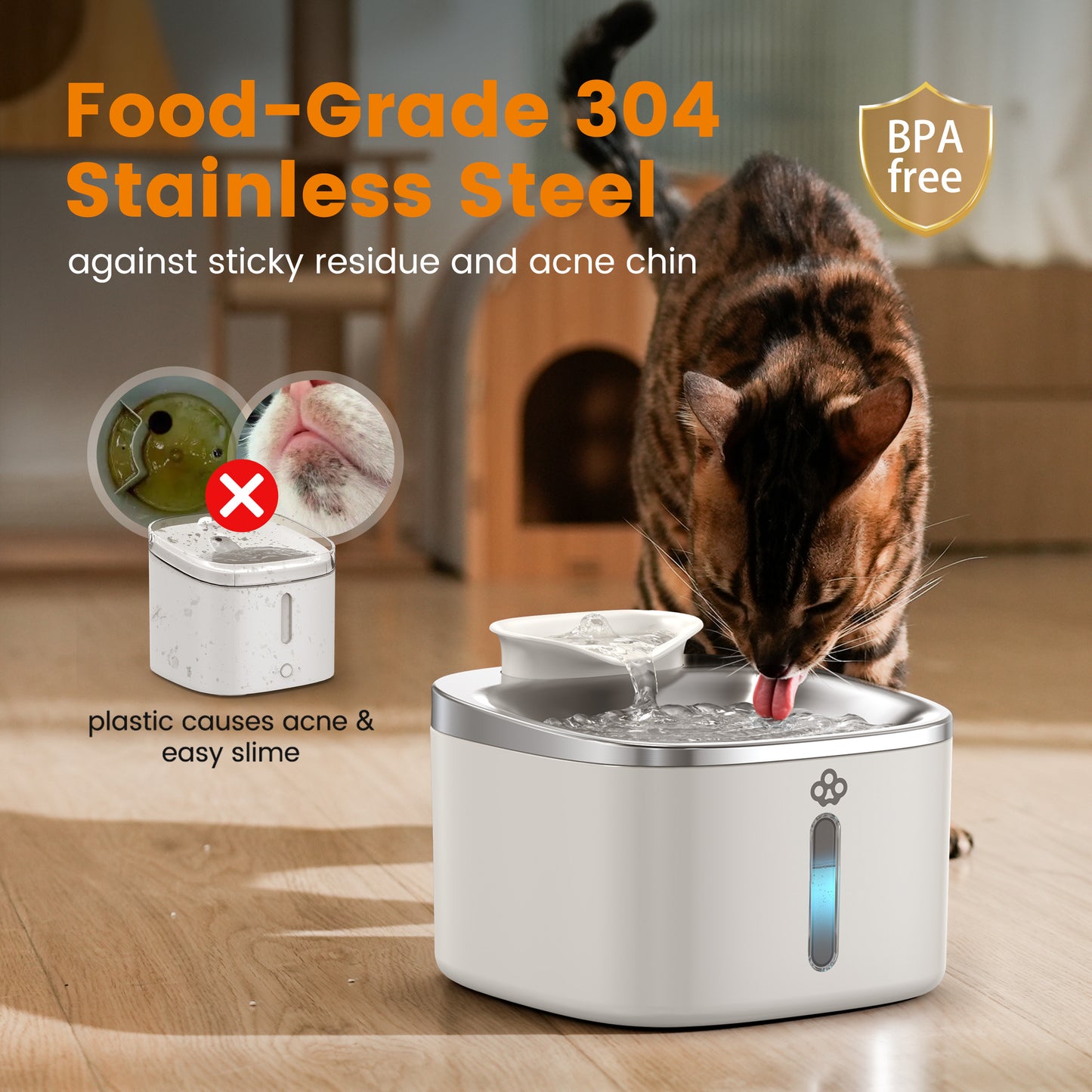 Oneisall WW01 304 Stainless Steel Cat Water Fountain, 3.5L/118oz Low Noise Cat Drinking Fountain for Cats Indoor, Automatic Cat Fountain with 3 Sets of Filters, White