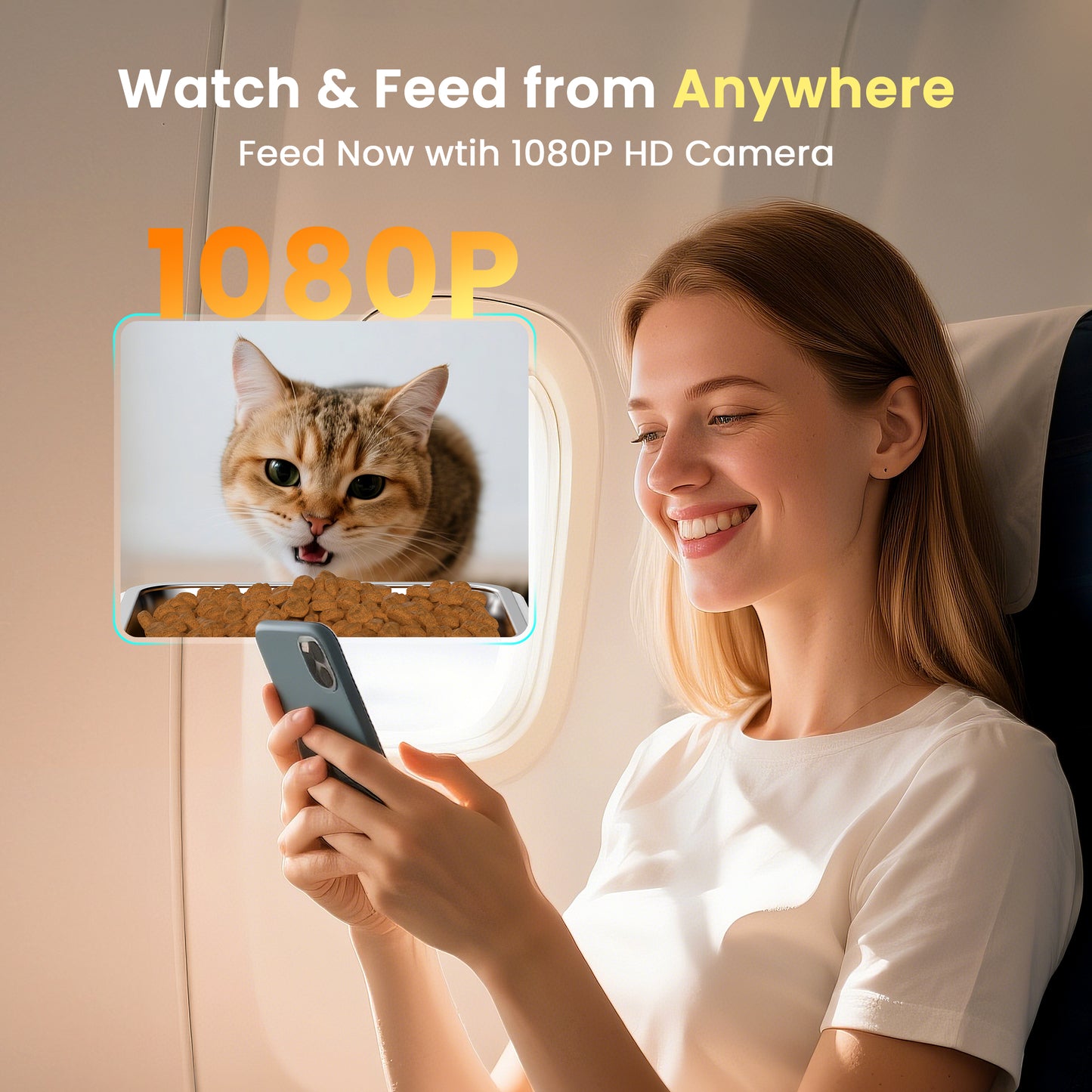 Oneisall WF-63 5GHz & 2.4GHz Automatic Cat Food Dispenser, 6L/12 Cups Automatic Cat Feeder with Camera, White