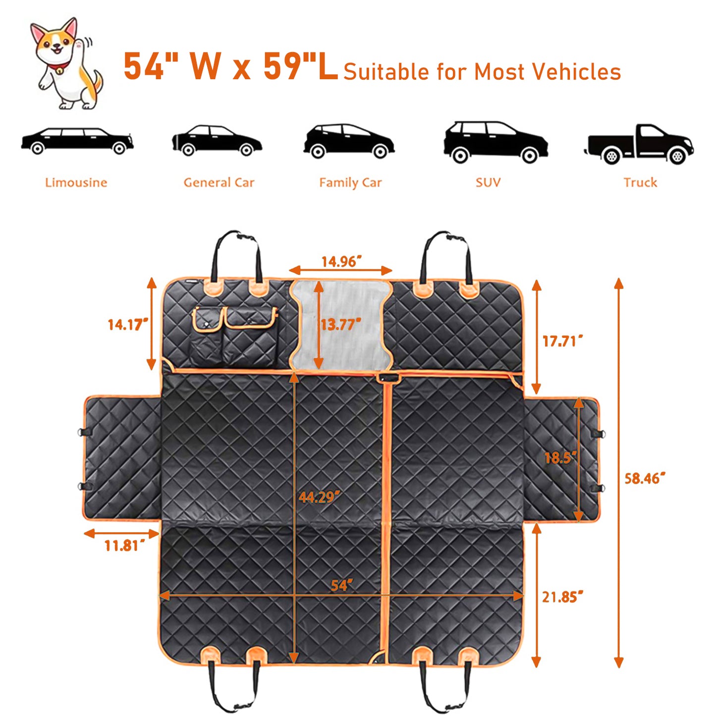 Oneisall 600D Heavy Dog Seat Cover for Back Seat, Durable Large Dog Car Seat Cover with 2 Seat Belts, Back Seat Cover for Travel Pet Supplies, 100% Waterproof Dog Hammock for Car, SUV, Truck