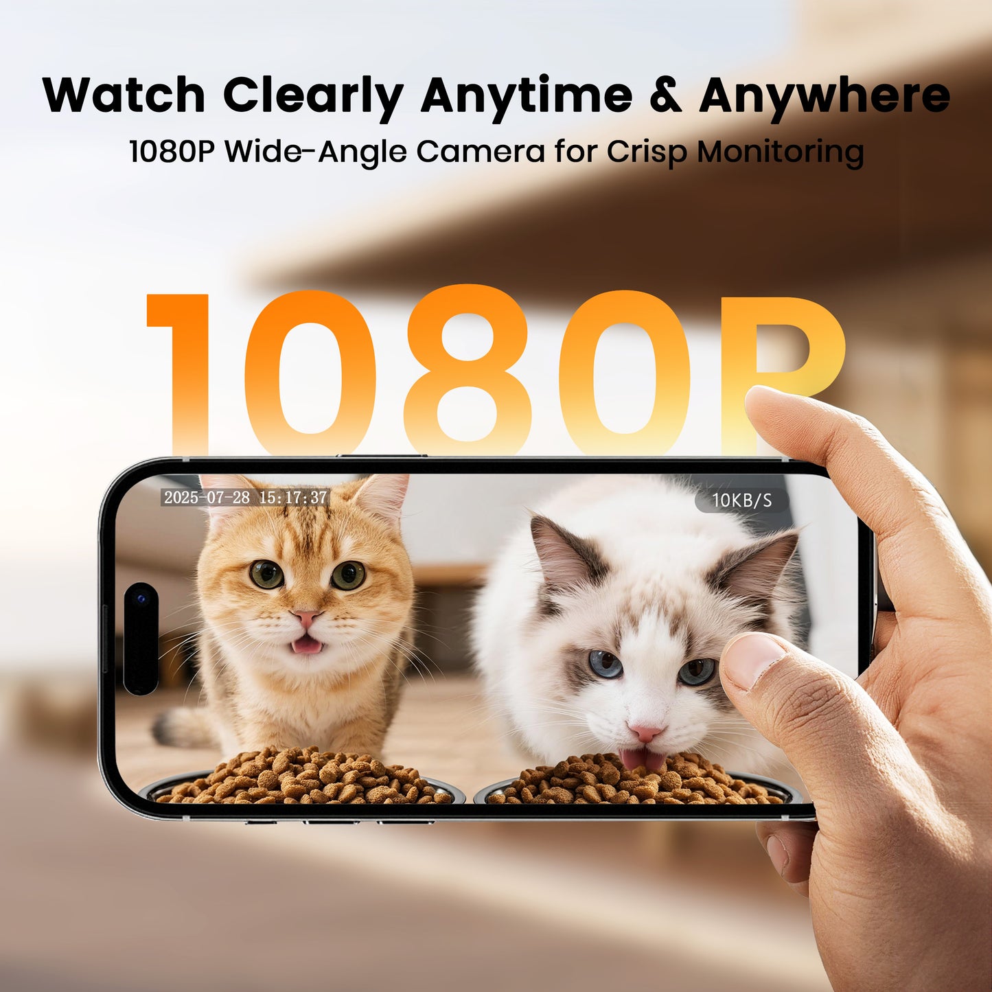 Oneisall WF-65 Automatic Cat Food Dispenser for 2 Cats, 5GHz & 2.4GHz Automatic Cat Feeder with Camera, 7L/29 Cups Timed Cat Feeder, White