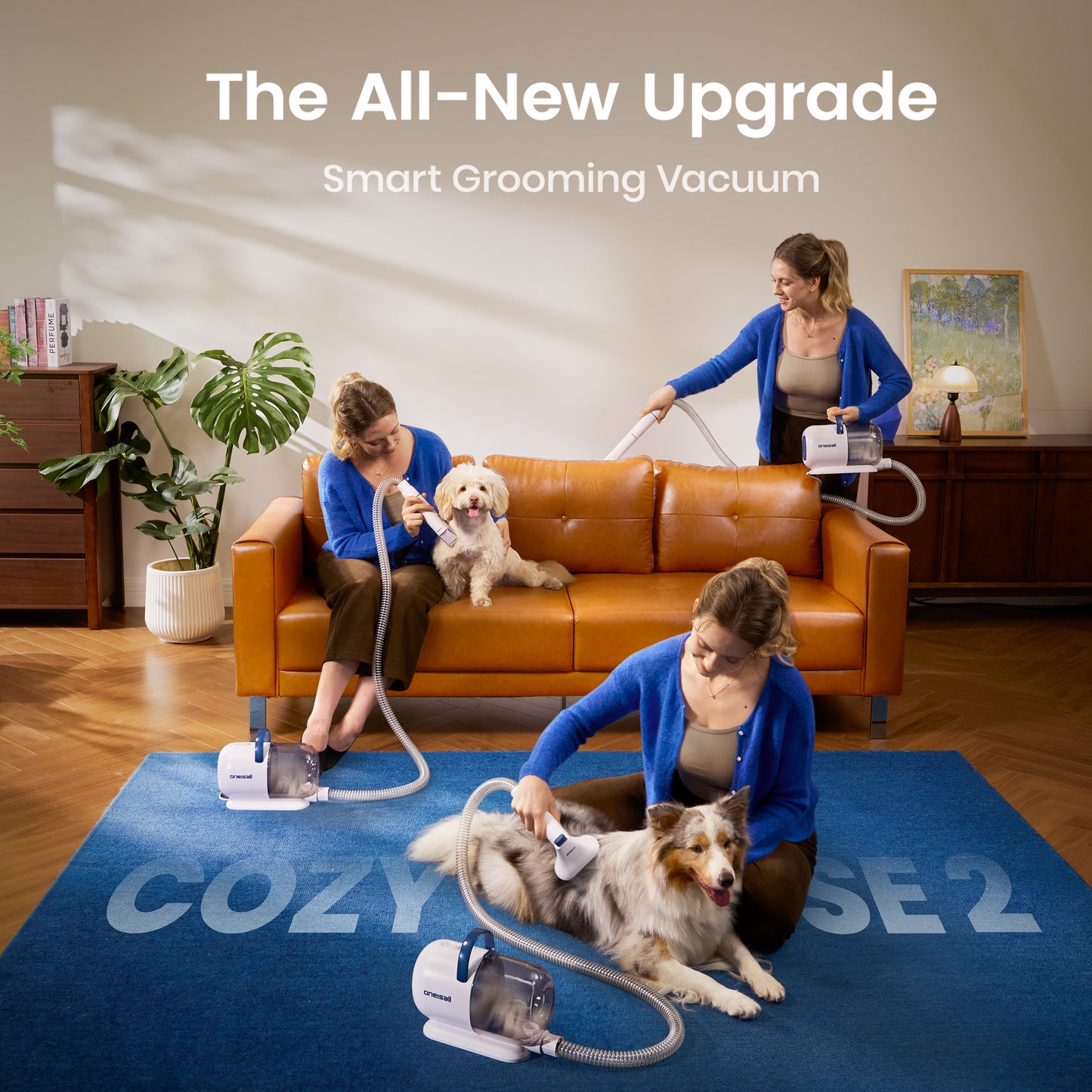 Oneisall 15000Pa Dog Grooming Vacuum, PG08 Dog Hair Vacuum Cleaners Shedding 99% Pet Hair, ≤ 59dB Quiet Dog Grooming Kit with Dog Clipper/Trimmer/Nail Grinder & 3 Grooming Tools, 2L Canister, Blue