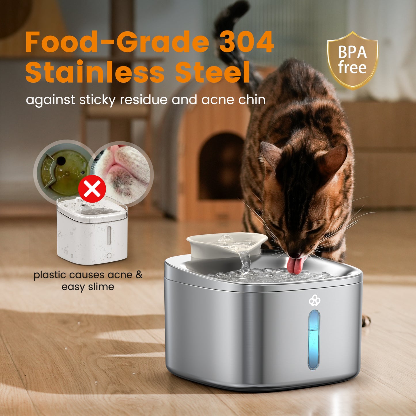 Oneisall WW02 Stainless Steel Cat Water Fountain for Cats Indoor, 3.5L/118oz Automatic Pet Water Fountain, Quiet Cat Fountains with 3 Sets of Filters, Silver
