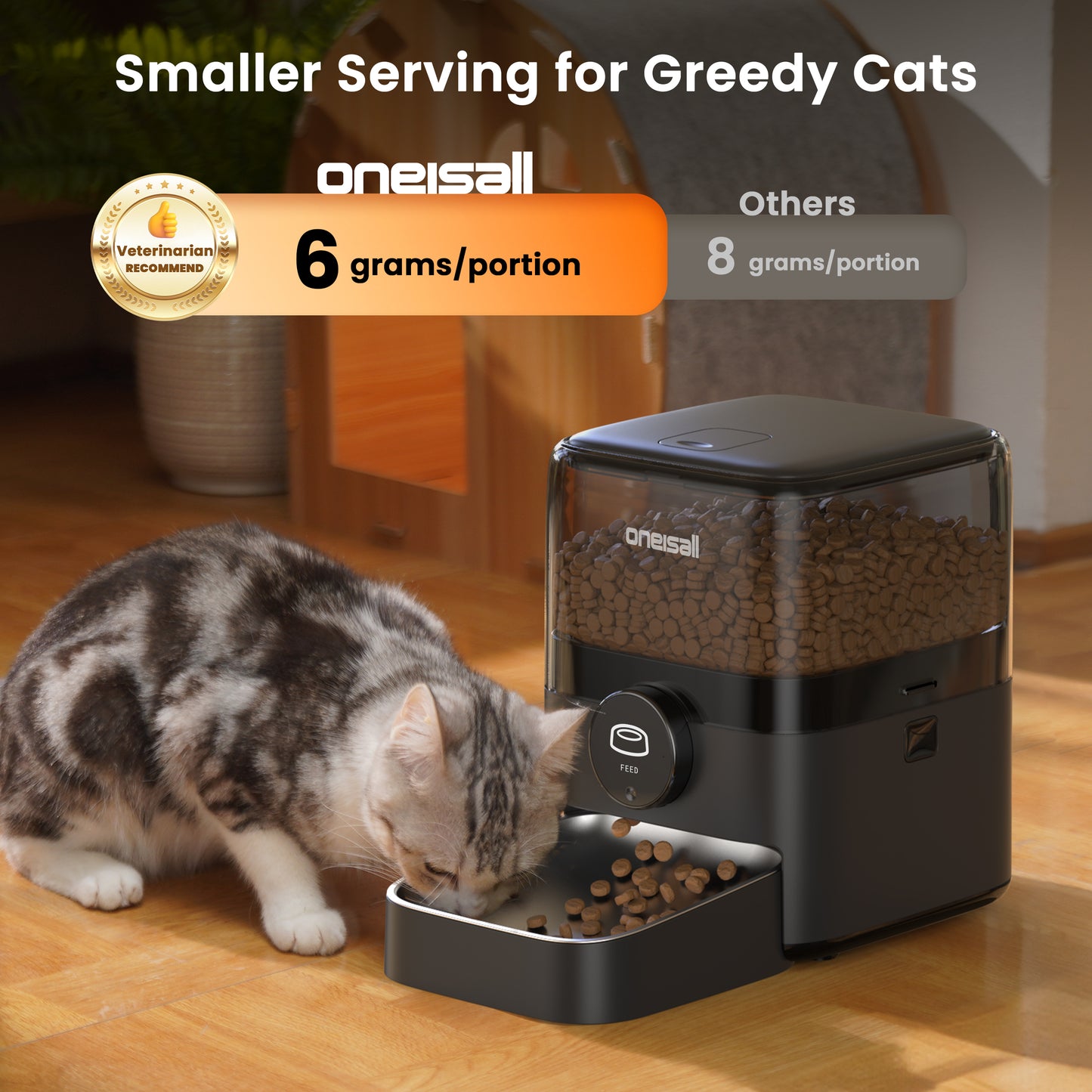 Oneisall PF05 Automatic Cat Feeder, 12 Cups/3L Programmable Cat Food Dispenser, Timed Cat Feeders for Dry Food, Black