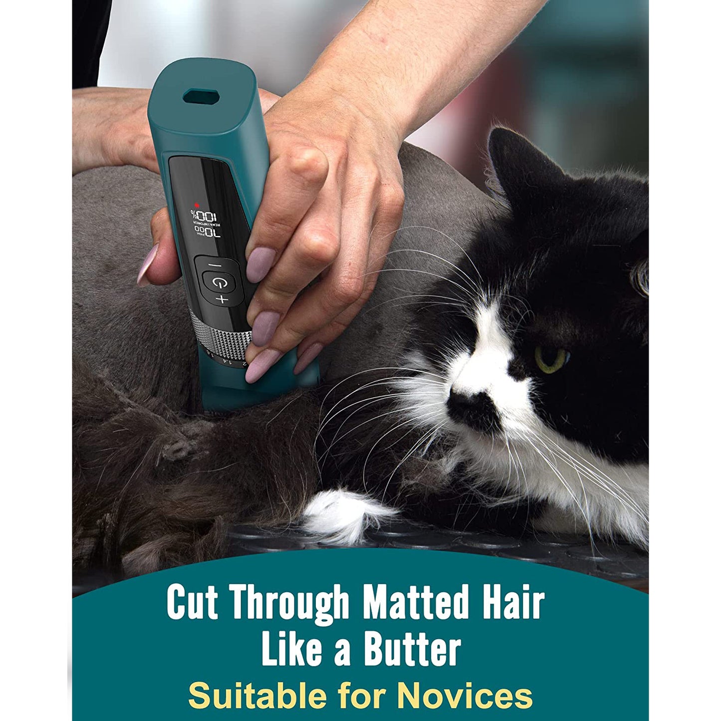 Oneisall YP-7268 5-Speed Cat Grooming Clippers, Cordless Low Noise Cat Clippers for Grooming, Rechargeable IPX6 Waterproof Cat Grooming Kit with 4 Guide Combs, Pet Hair Clipper Trimmer for Dogs Cats