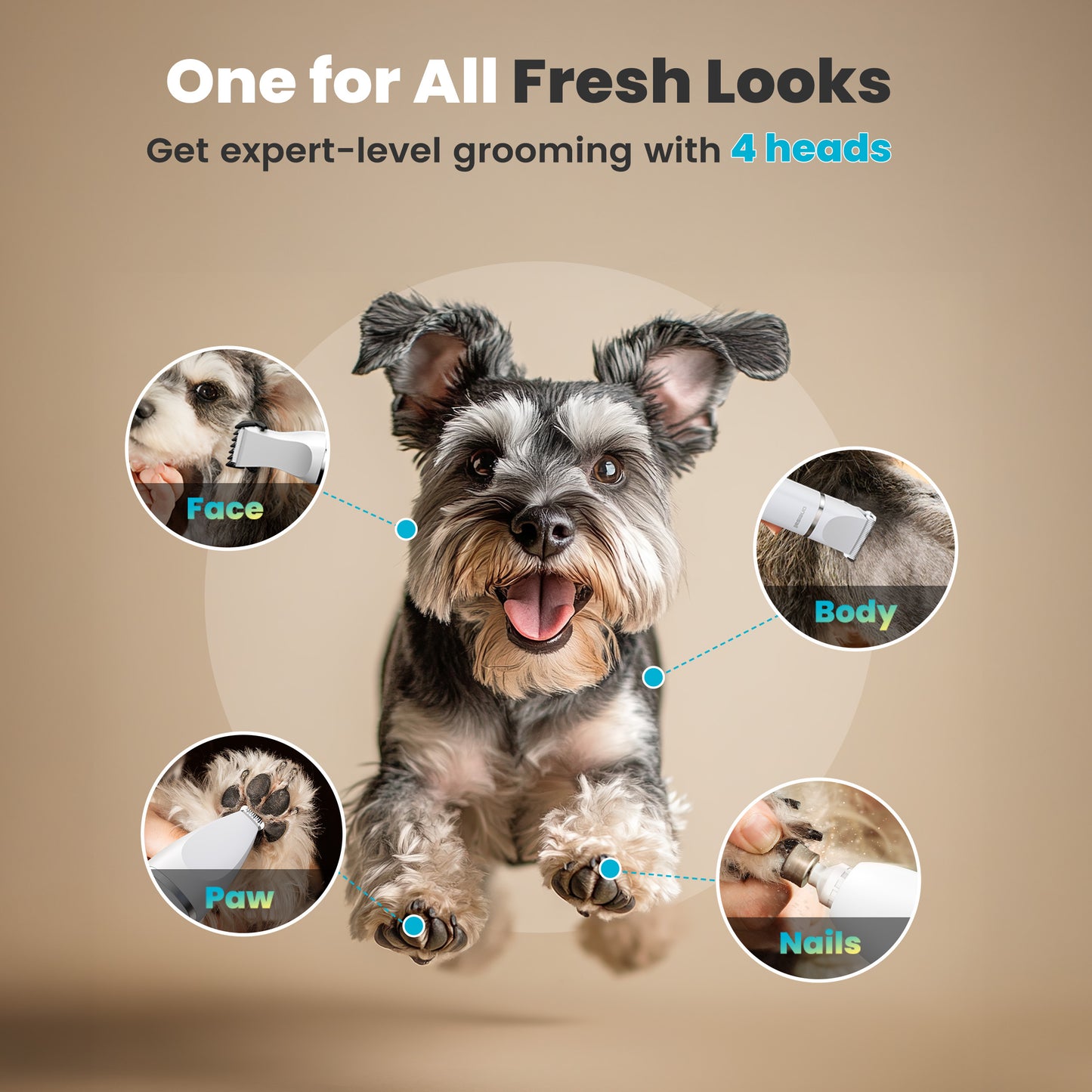 Oneisall M08 4-in-1 Dog Grooming Kit with LCD Display, Low Noise Cordless Dog Paw Trimmer & Dog Nail Grinder, Waterproof Dog Clippers for Grooming, White
