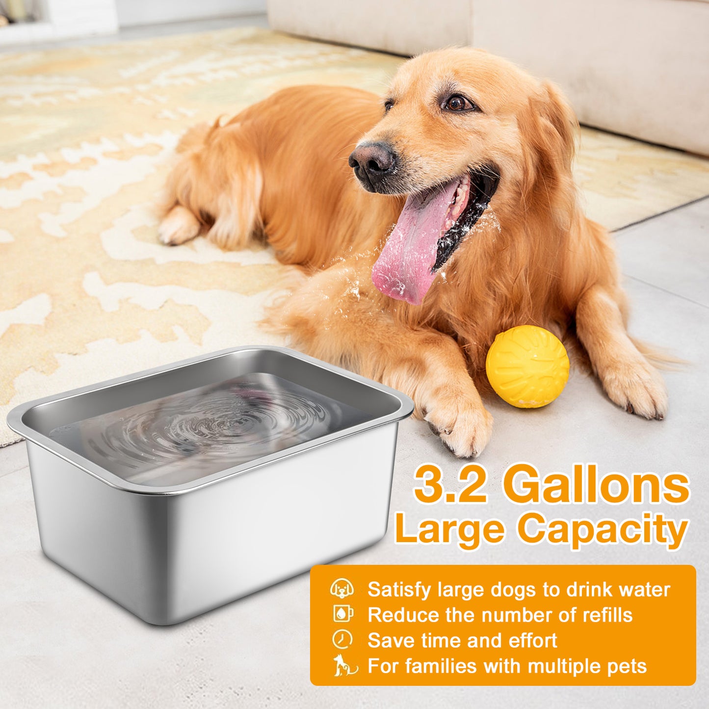 Oneisall 2 Pack 3.2 Gallons Large Dog Water Bowl and Dog Food Bowl, 304 Stainless Steel L Dog Bowl for Large Dogs, Silver