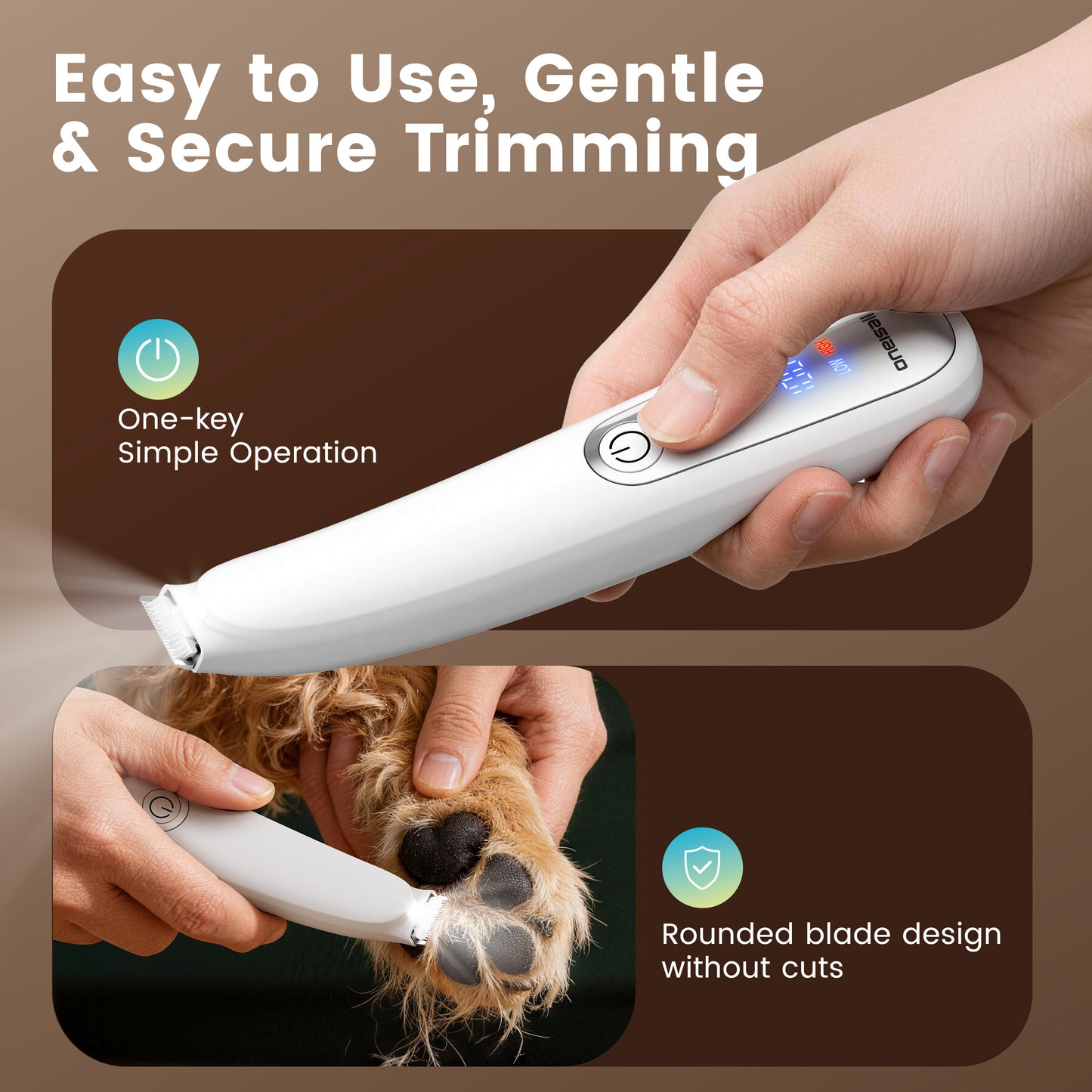 Oneisall PT01 Dog Paw Trimmer with 0.8-inch Widen Blade & LED Light, Low Noise 2 Speed Paw Trimmer for Dogs, White