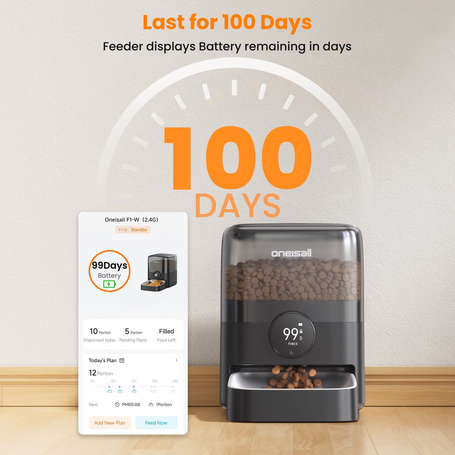 Oneisall PF06 Wireless Automatic Cat Feeder, 12 Cups/3L WiFi Timed Cat Feeder, 100 Day Extended Runtime Pet Feeder, Automatic Cat Food Dispenser for Large Kibble, Smart App Control, Black
