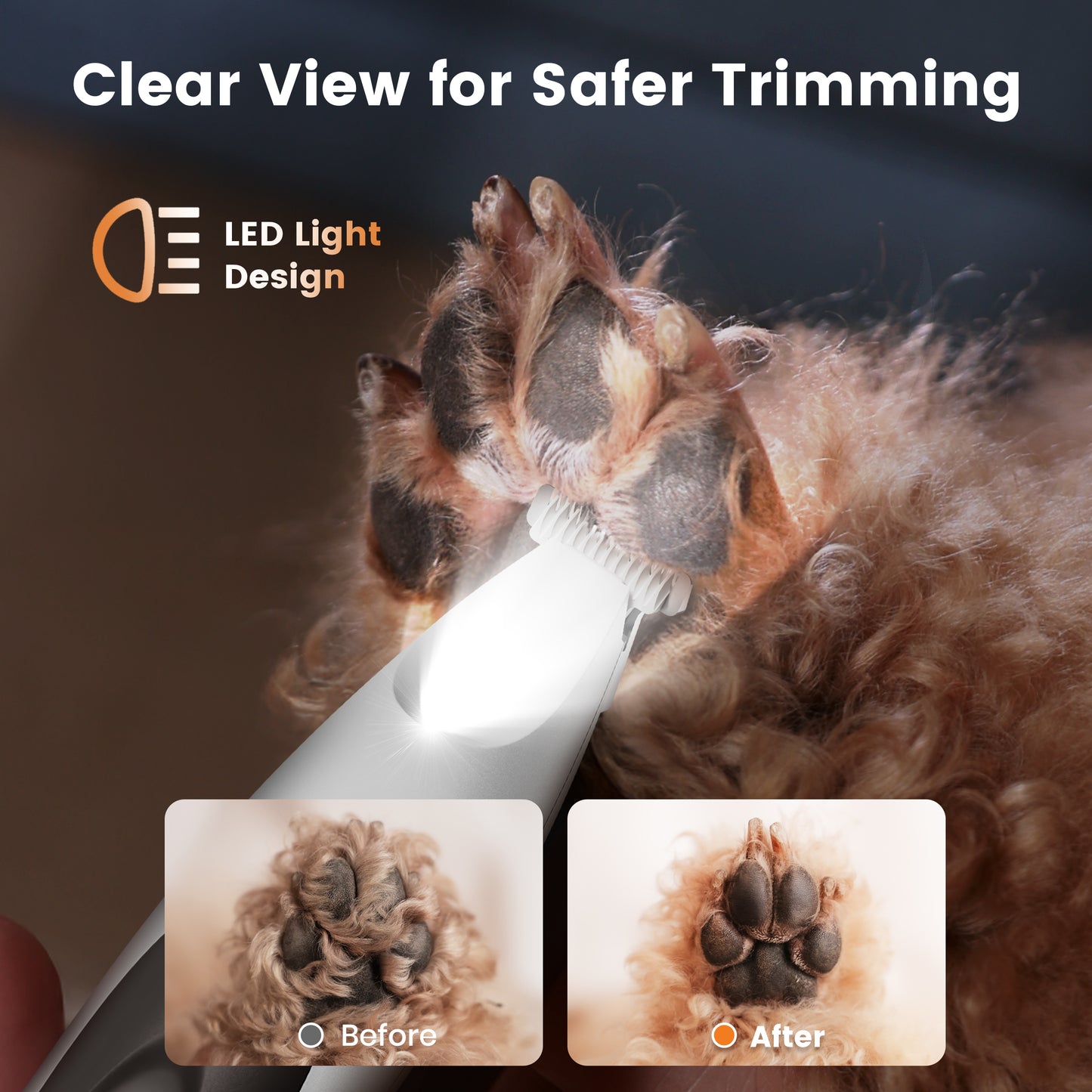 Oneisall FC11 Dog Paw Trimmer with LED Light, Low Noise Paw Trimmer for Dogs & Cats, 0.8inch Widen Blade Cordless Dog Trimmer for Grooming - White