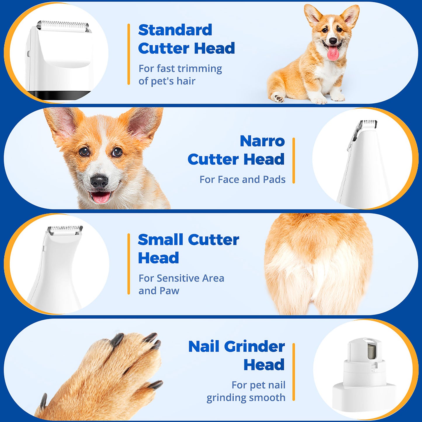 Oneisall N12 Dog Paw Trimmer for Dogs, 4-in-1 Low Noise Cordless Dog Grooming Kit, Body Dog Clipper & Face Dog Clipper & Dog Paw Clipper & Dog Nail Grinder - White