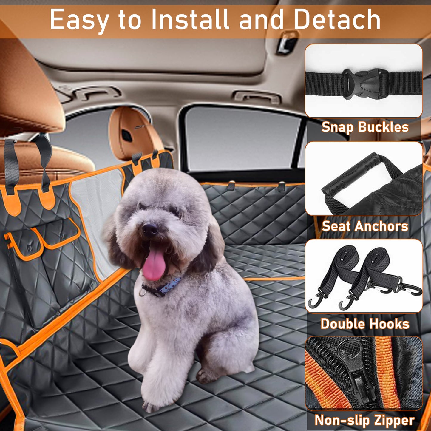 Oneisall 600D Heavy Dog Seat Cover for Back Seat, Durable Large Dog Car Seat Cover with 2 Seat Belts, Back Seat Cover for Travel Pet Supplies, 100% Waterproof Dog Hammock for Car, SUV, Truck