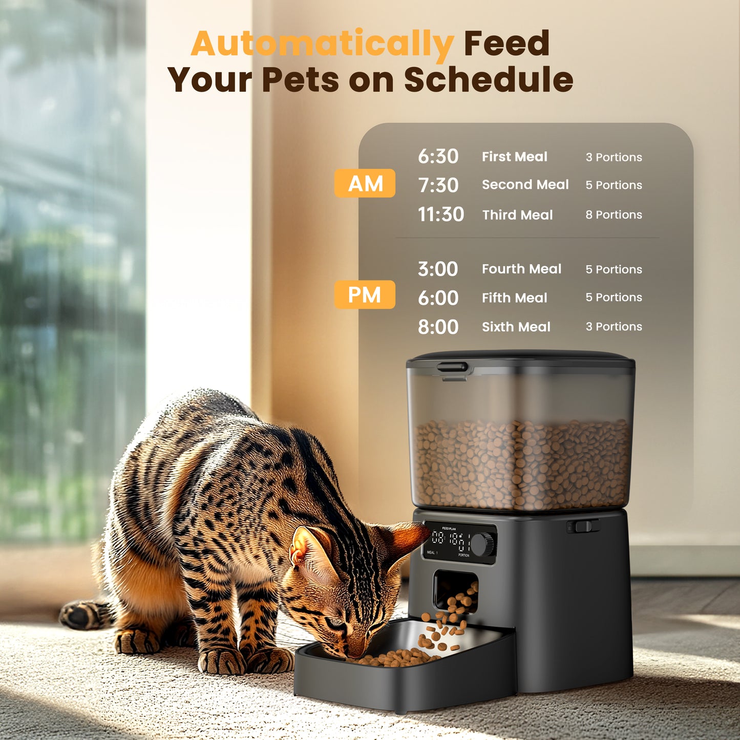 Oneisall TD-01 Automatic Cat Feeder, 3.5L/12 Cups Automatic Cat Food Dispenser, Pet Feeder for Small Medium Cats, Cat Dry Food Dispenser, Black