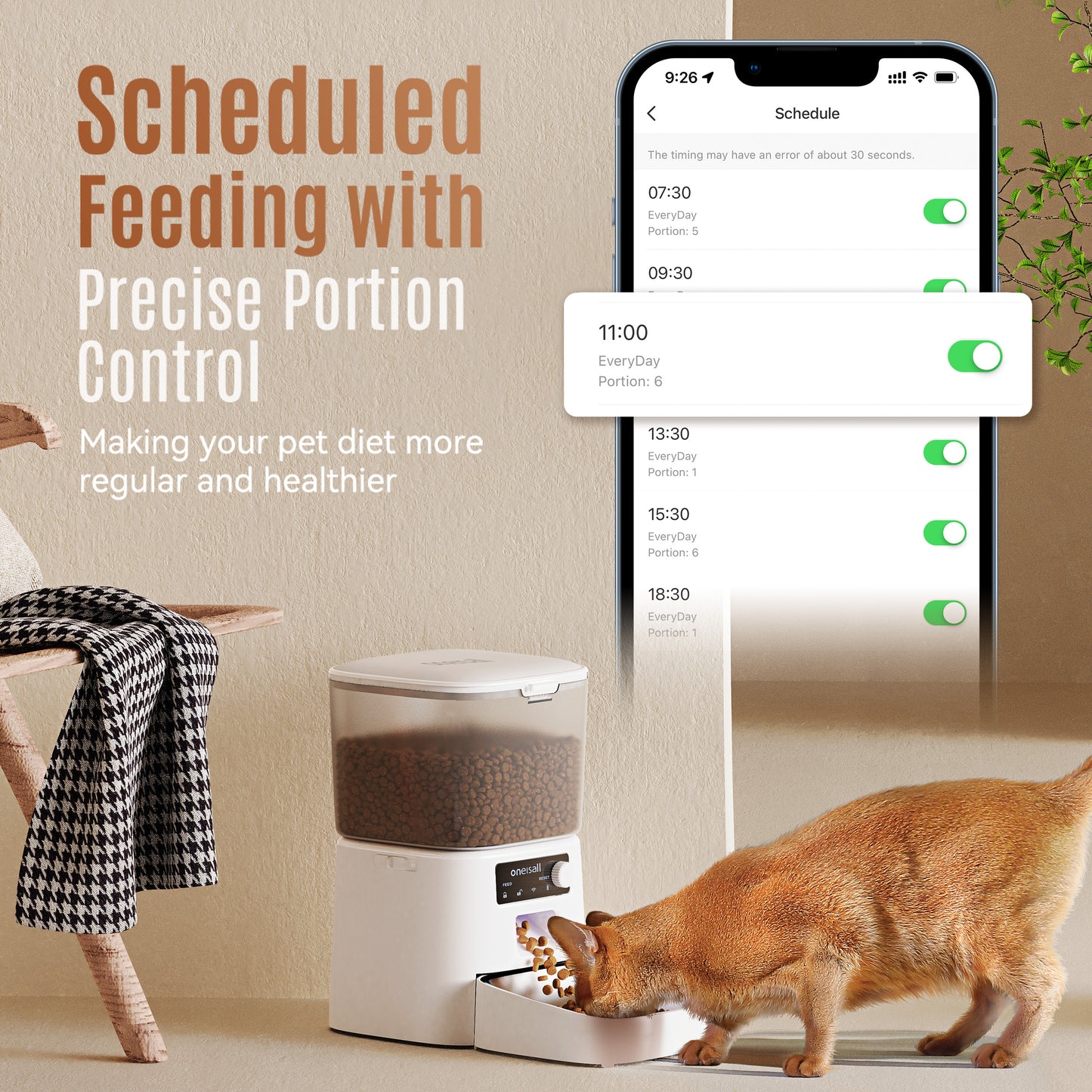 Oneisall WF-53 Automatic Cat Feeder, 2.4GHz WiFi Timed Cat Feeder with App Control, 3.5L/12 Cup Cat Food Dispenser for Dry Food, 10 Meals Per Day Auto Cats Feeder, White
