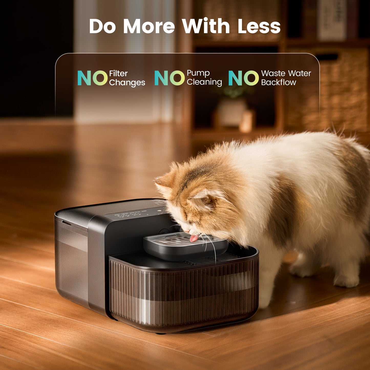 Oneisall PW17 Filterless Cat Water Fountain, 3.5L/118oz Separate Clean and Dirty Water Pet Fountain with Stainless Steel Bowl, Wireless Cat Water Fountain, Black
